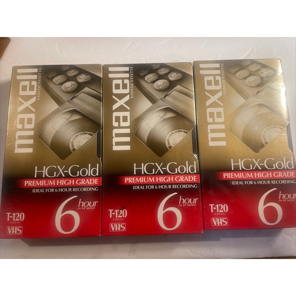 Maxwell VHS High Grade X-Gold T-120 6 Hour Premium High grade Tapes Lot of 3 NEW